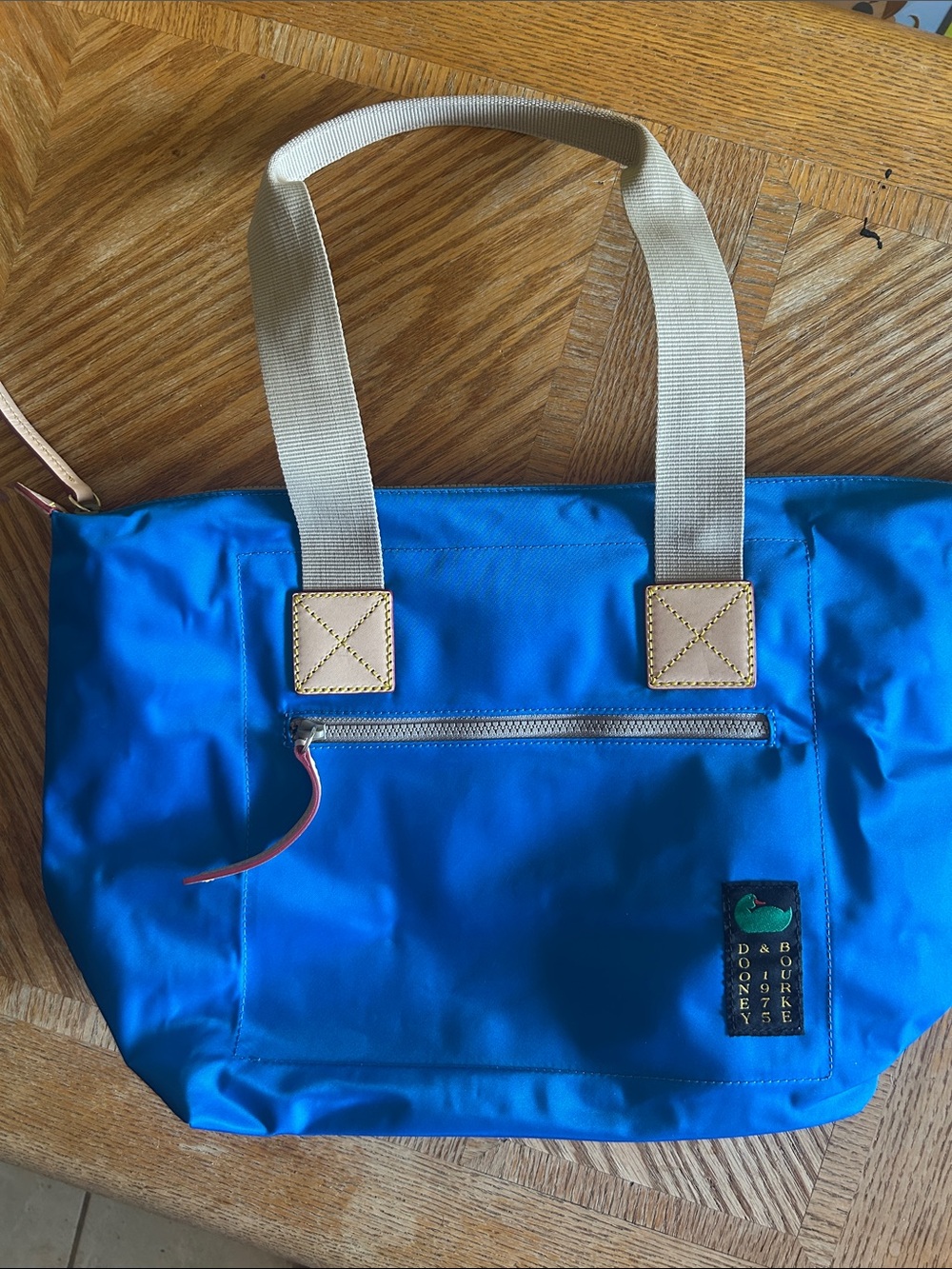 Dooney & Bourke Bright Blue Nylon Tote with Cream Handles